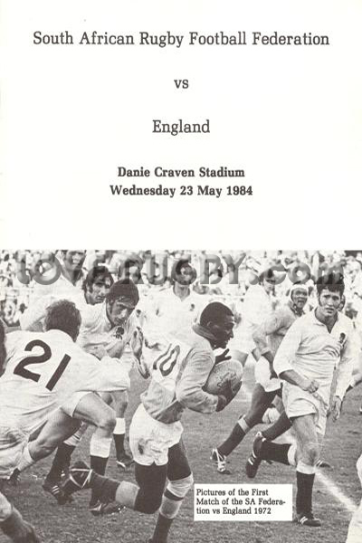1984 South African Federation v England  Rugby Programme